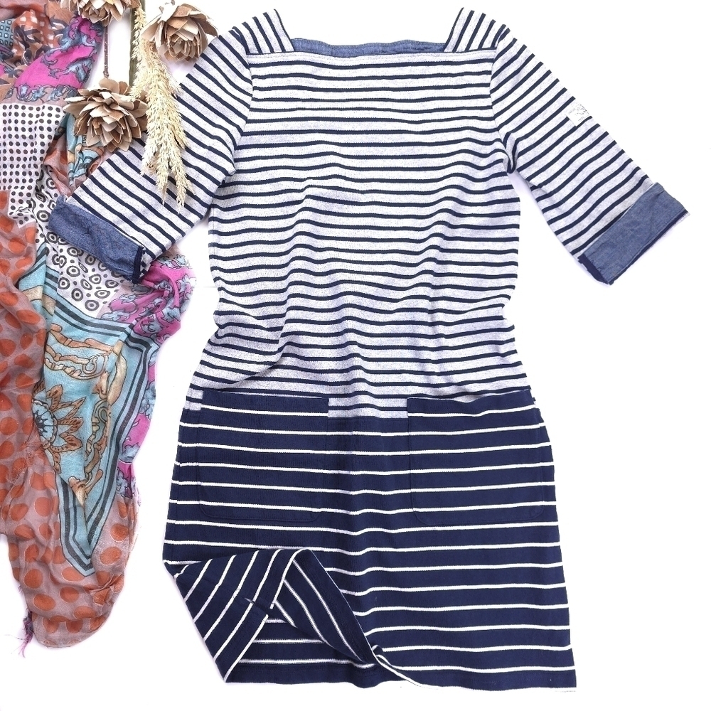 Joules Striped Navy and Gray Cotton Dress Sz 6